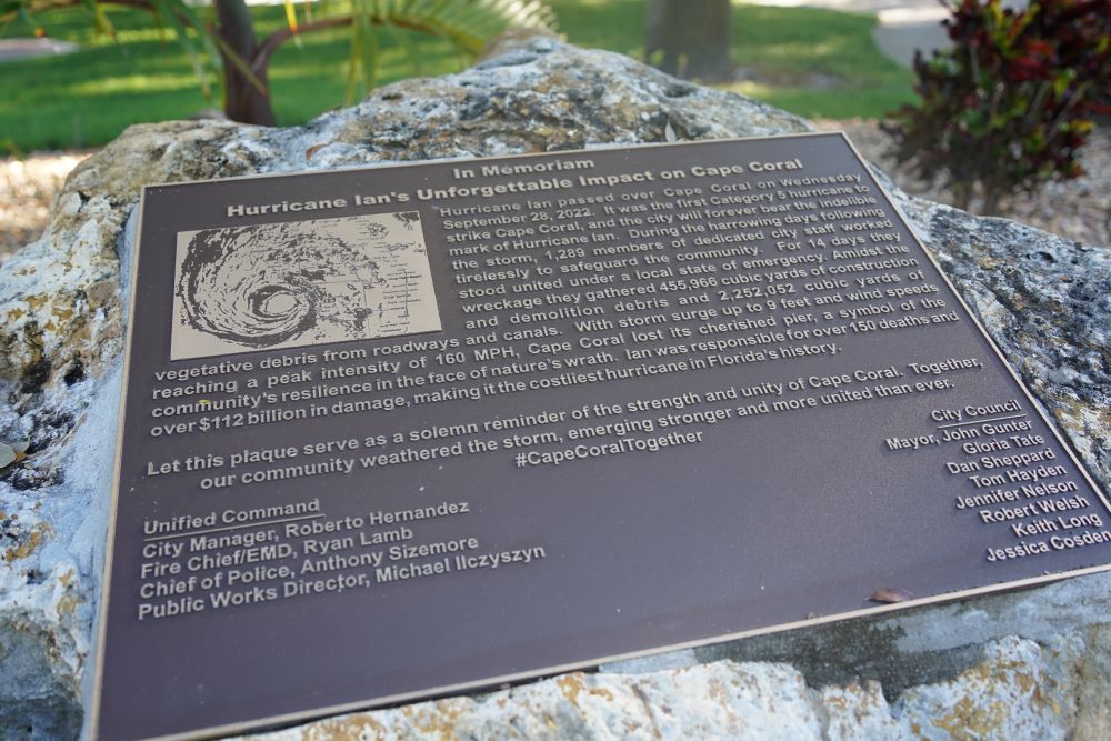 Reflections Park - Hurricane Ian Plaque